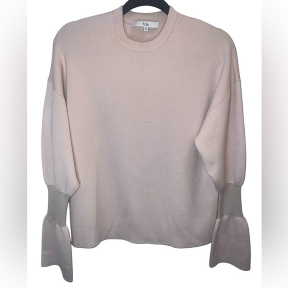 EUC Tibi Merino Wool Bell Sleeve🔔Sweater Blush Pink X- Small Luxury Staple Crew - Picture 1 of 7